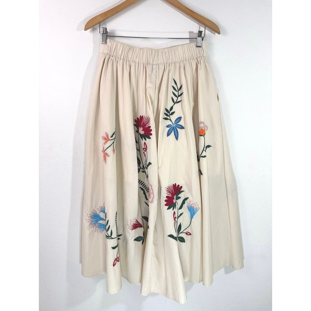 MABLE Floral Embroidered Two Piece Skirt Set Boho Garden Crop Top Midi M NWT - Picture 10 of 12